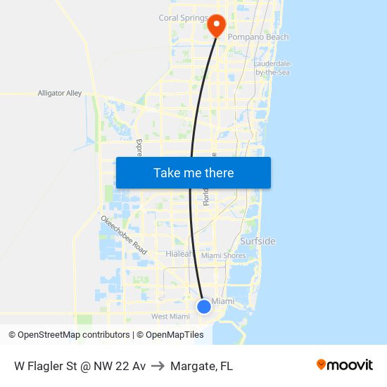 W Flagler St @ NW 22 Av to Margate, FL map