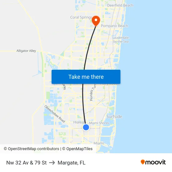 Nw 32 Av & 79 St to Margate, FL map