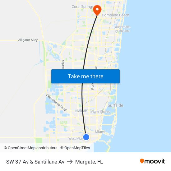 SW 37 Av & Santillane Av to Margate, FL map