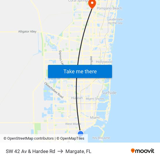 SW 42 Av & Hardee Rd to Margate, FL map