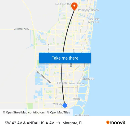 Sw 42 Av & Andalusia Av to Margate, FL map
