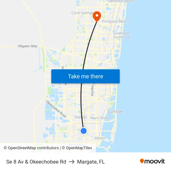 Se 8 Av & Okeechobee Rd to Margate, FL map
