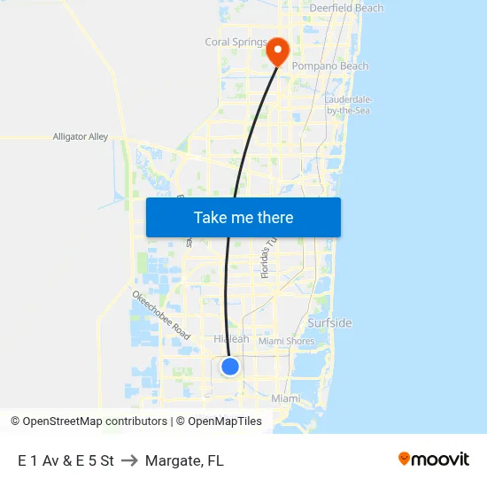E 1 Av & E 5 St to Margate, FL map