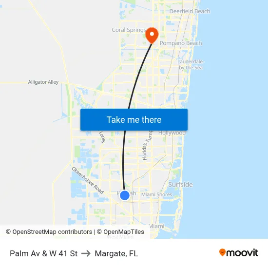 Palm Av & W 41 St to Margate, FL map