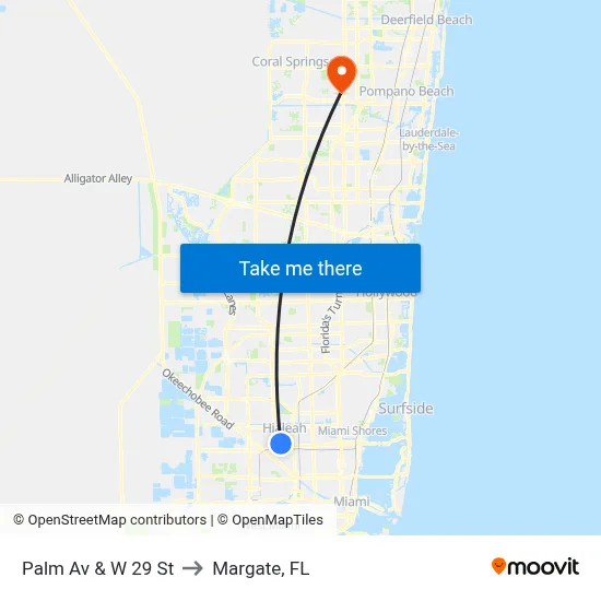 Palm Av & W 29 St to Margate, FL map