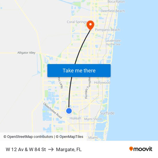 W 12 Av & W 84 St to Margate, FL map