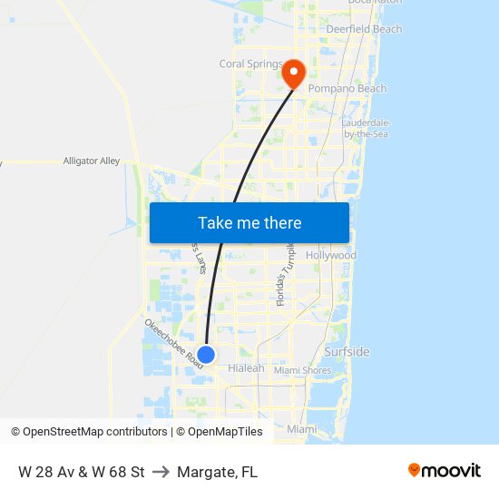 W 28 Av & W 68 St to Margate, FL map