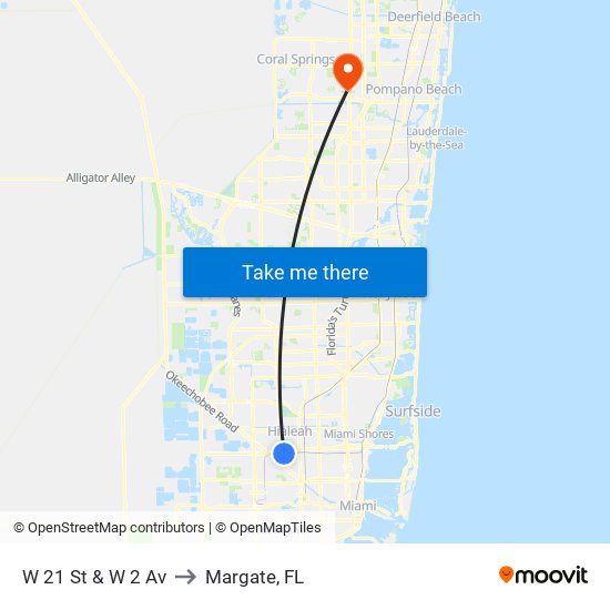 W 21 St & W 2 Av to Margate, FL map
