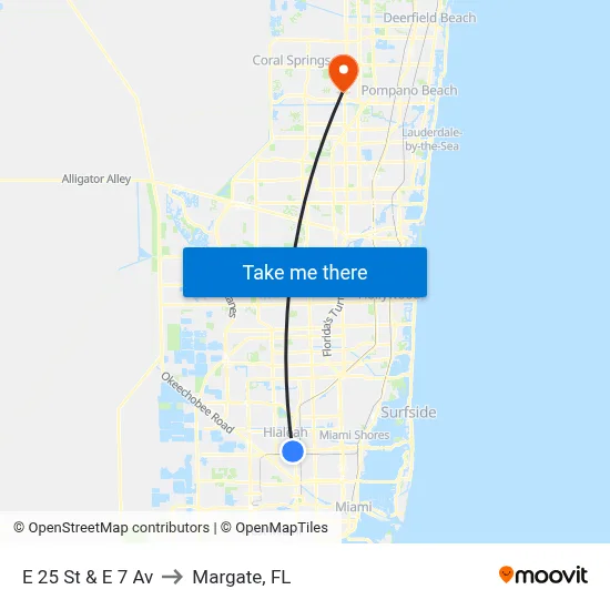 E 25 St & E 7 Av to Margate, FL map