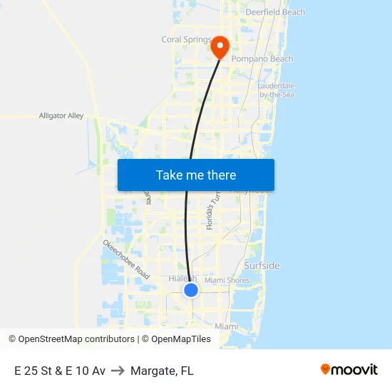 E 25 St & E 10 Av to Margate, FL map