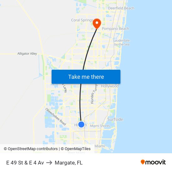 E 49 St & E 4 Av to Margate, FL map