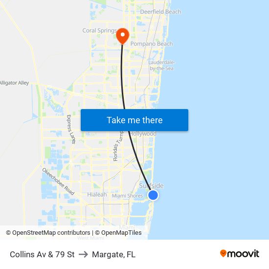 Collins Av & 79 St to Margate, FL map
