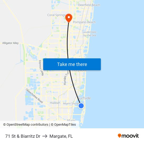 71 St & Biarritz Dr to Margate, FL map