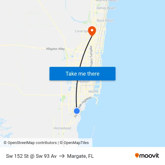 Sw 152 St @ Sw 93 Av to Margate, FL map