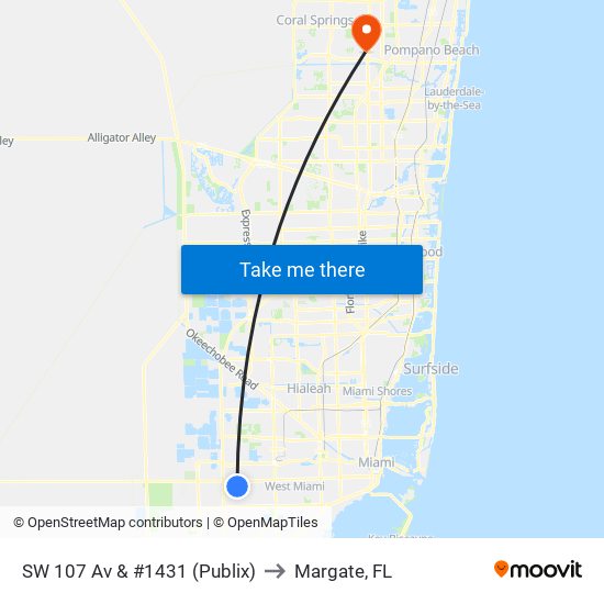 SW 107 Av & #1431 (Publix) to Margate, FL map