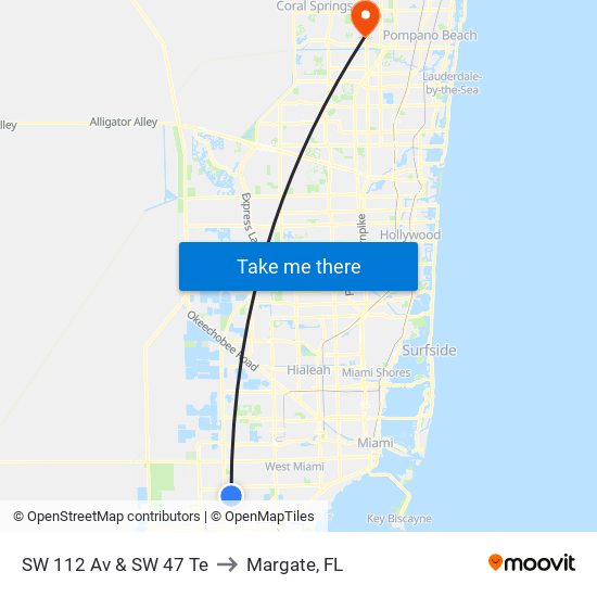 SW 112 Av & SW 47 Te to Margate, FL map