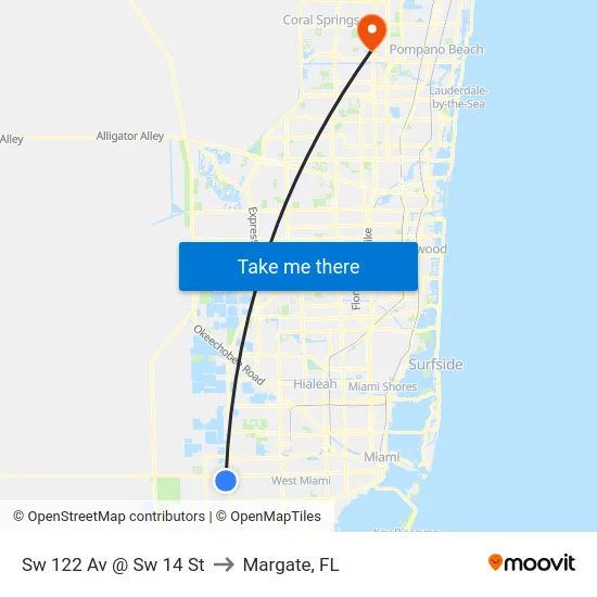 Sw 122 Av @ Sw 14 St to Margate, FL map