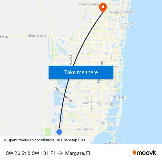 SW 26 St & SW 131 Pl to Margate, FL map