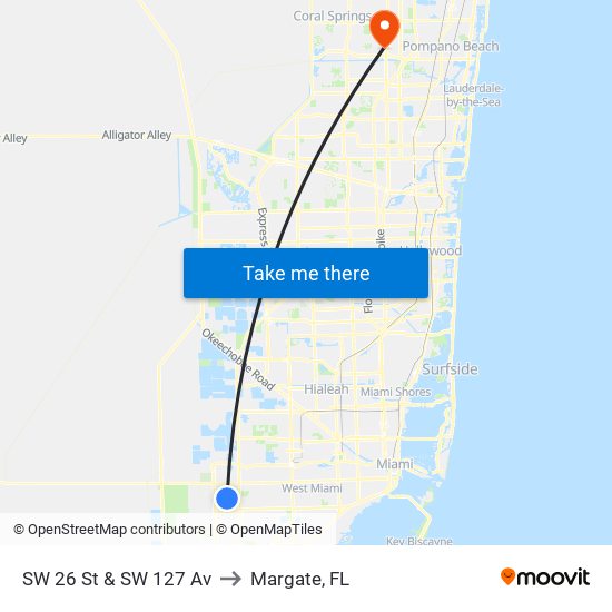 SW 26 St & SW 127 Av to Margate, FL map
