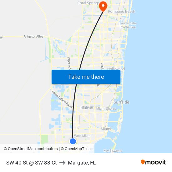 SW 40 St @ SW 88 Ct to Margate, FL map