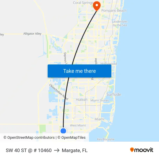 Sw 40 St @ # 10460 to Margate, FL map