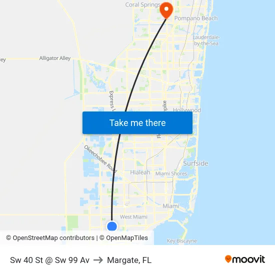 Sw 40 St @ Sw 99 Av to Margate, FL map