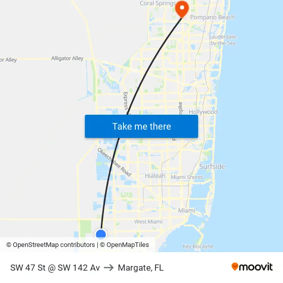 Sw 47 St @ Sw 142 Av to Margate, FL map