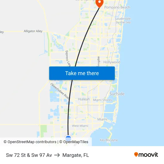 Sw 72 St & Sw 97 Av to Margate, FL map