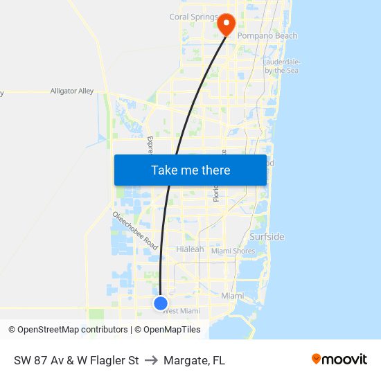 SW 87 Av & W Flagler St to Margate, FL map