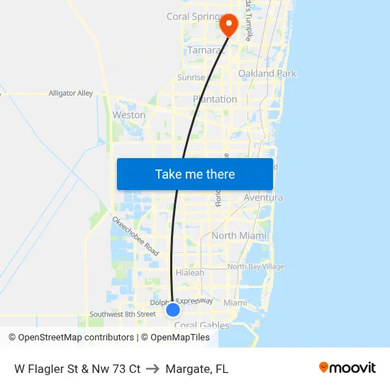 W Flagler St & Nw 73 Ct to Margate, FL map