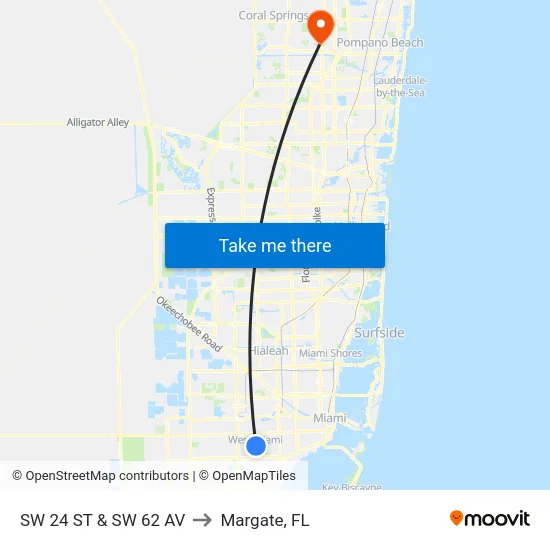 Sw 24 St & Sw 62 Av to Margate, FL map