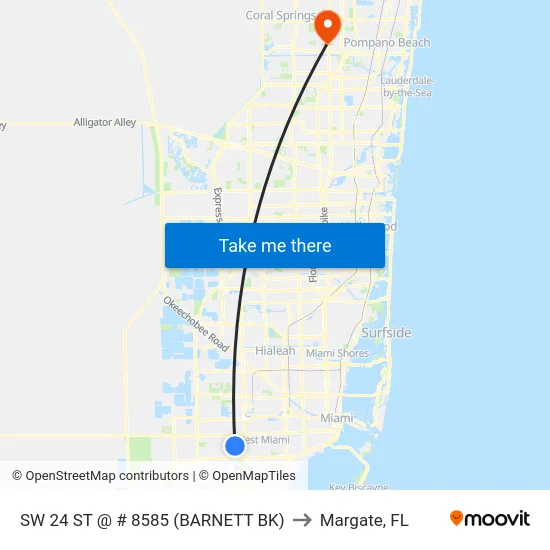 SW 24 ST @ # 8585 (BARNETT BK) to Margate, FL map
