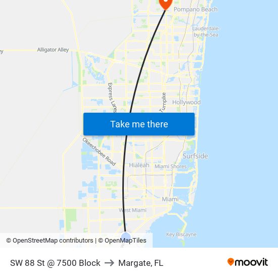 SW 88 St @ 7500 Block to Margate, FL map