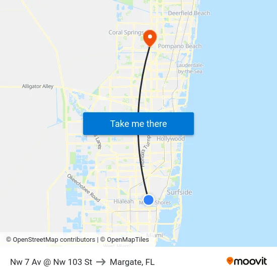 Nw 7 Av @ Nw 103 St to Margate, FL map