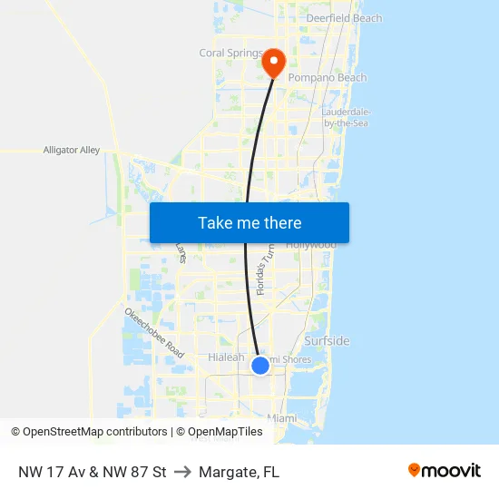 NW 17 AV & NW 87 ST to Margate, FL map