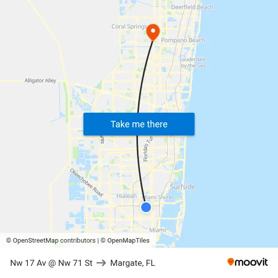 Nw 17 Av @ Nw 71 St to Margate, FL map