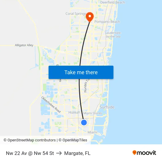 Nw 22 Av @ Nw 54 St to Margate, FL map