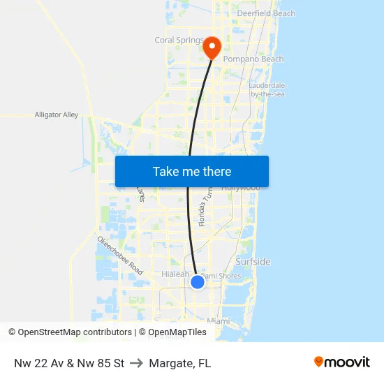 Nw 22 Av & Nw 85 St to Margate, FL map
