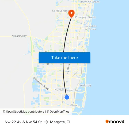 Nw 22 Av & Nw 54 St to Margate, FL map