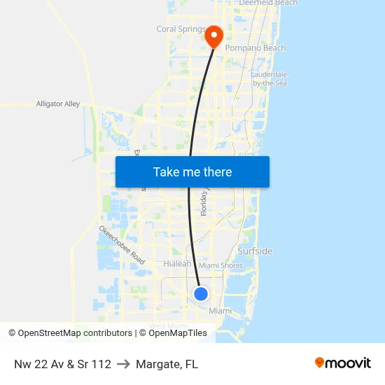 Nw 22 Av & Sr 112 to Margate, FL map