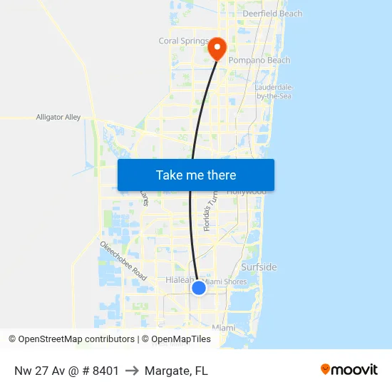 Nw 27 Av @ # 8401 to Margate, FL map
