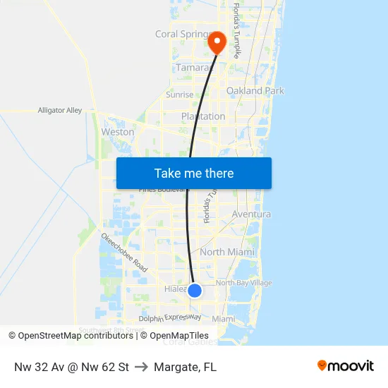 Nw 32 Av @ Nw 62 St to Margate, FL map