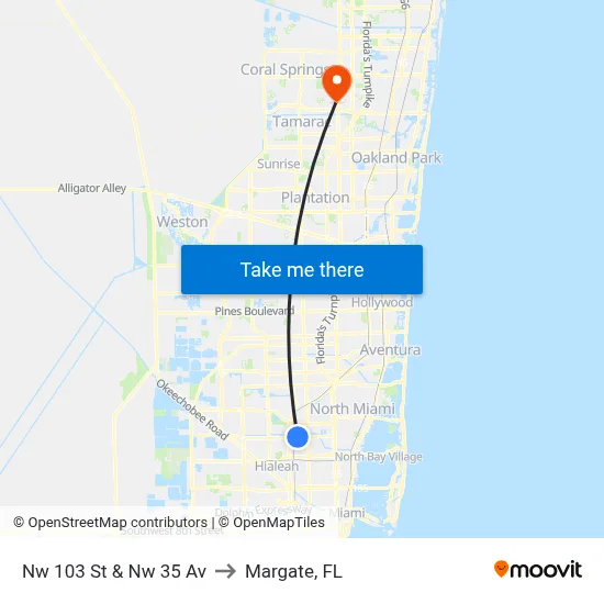 Nw 103 St & Nw 35 Av to Margate, FL map