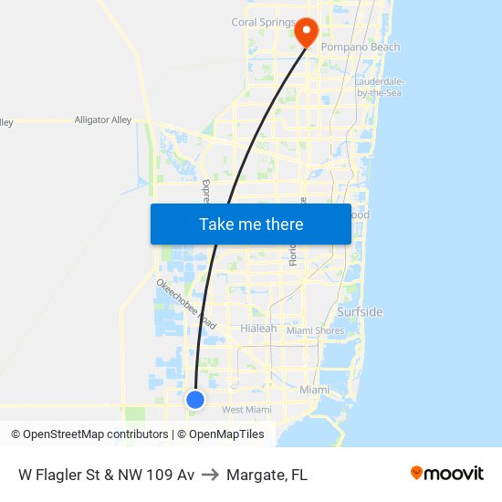 W Flagler St & NW 109 Av to Margate, FL map