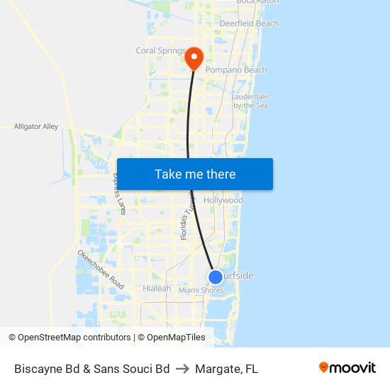 Biscayne Bd & Sans Souci Bd to Margate, FL map