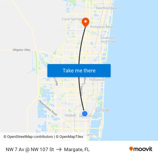 NW 7 Av @ NW 107 St to Margate, FL map