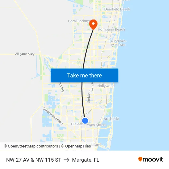 Nw 27 Av & Nw 115 St to Margate, FL map