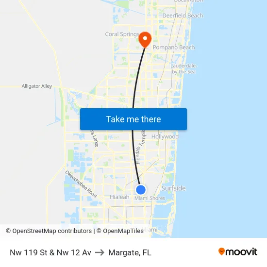 Nw 119 St & Nw 12 Av to Margate, FL map