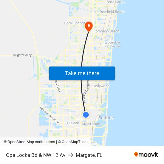 Opa Locka Bd & NW 12 Av to Margate, FL map