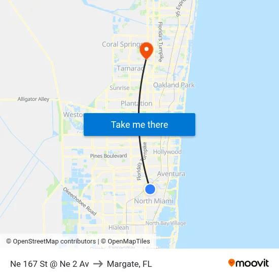 Ne 167 St @ Ne 2 Av to Margate, FL map